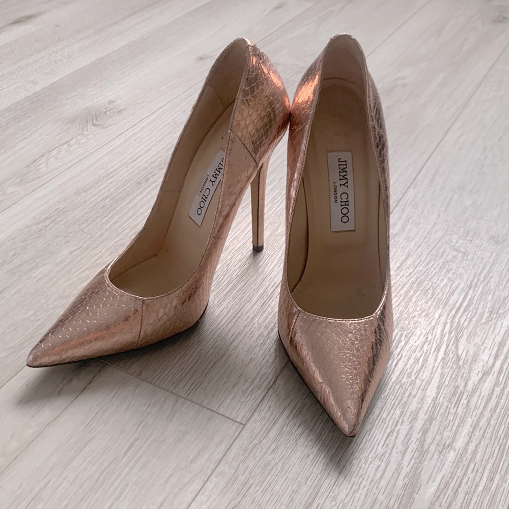Jimmy Choo stilettos snake Rose gold
